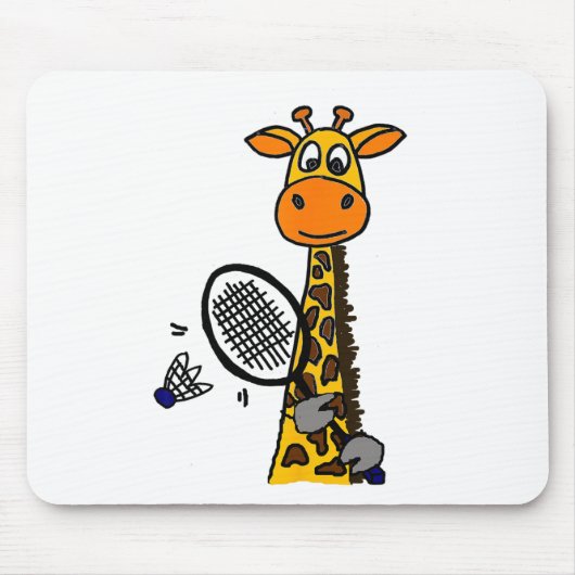 Smilemoreteesa Grappige Giraffe Spelen Badminton A Muismat (Voorkant)