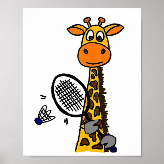 Smilemoreteesa Grappige Giraffe Spelen Badminton A Poster (Voorkant)