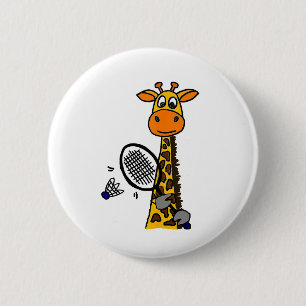 Smilemoreteesa Grappige Giraffe Spelen Badminton A Ronde Button 5,7 Cm