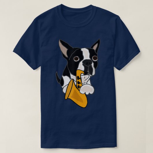 Smilemoretes Funny Boston Terrier die Saophon spee T-shirt (Design voorkant)