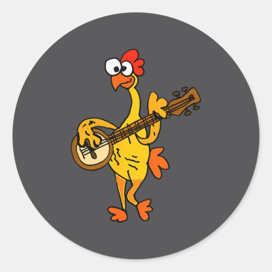 Smileteestank Funny Rubber Chicken Playing Banjo C Ronde Sticker (Voorkant)