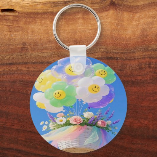 Smiley Ballon en Flower Basket Sleutelhanger (Voorkant)
