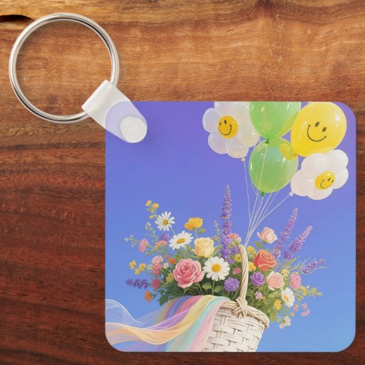 Smiley Balloon and Flower Basket Keychain (Voorkant)
