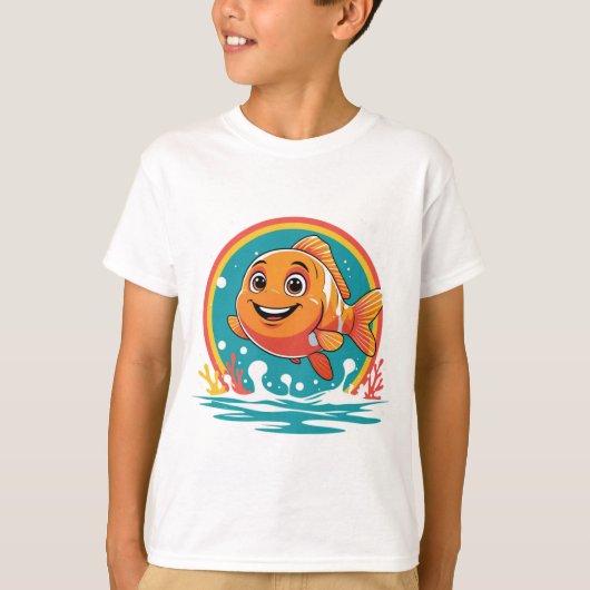 Smiley Cartoon Clownfish – Fun Ocean Vibes Tee T-shirt (Voorkant)