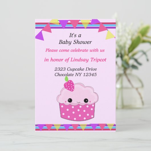 Smiley Cupcake Baby shower Invitation Kaart (Staand voorkant)