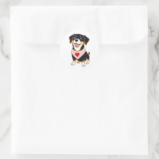 Smiley Dog Pup – Cute Cartoon Dog Ronde Sticker (Tas)