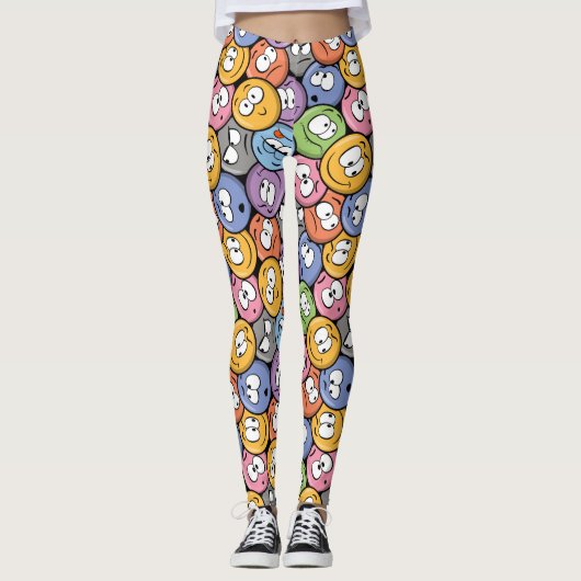 Smiley Face Emoji patroon Leggings (Voorkant)