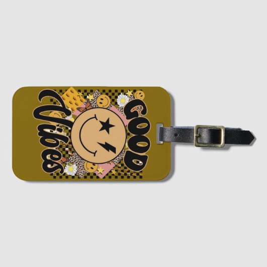 Smiley Face met Goede Vibes Bagagelabel (Voorkant (horizontaal))