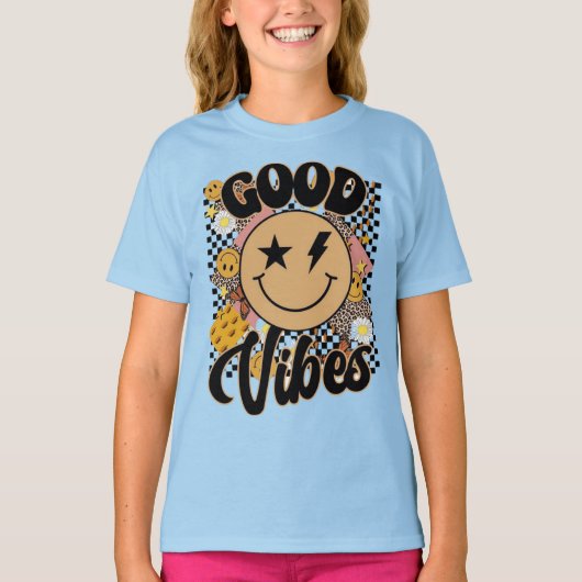 Smiley Face met Goede Vibes T-shirt (Voorkant)