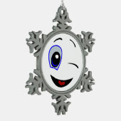 SMILEY FACE WINKEN TIN SNEEUWVLOK ORNAMENT (Links)