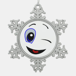 SMILEY FACE WINKEN TIN SNEEUWVLOK ORNAMENT