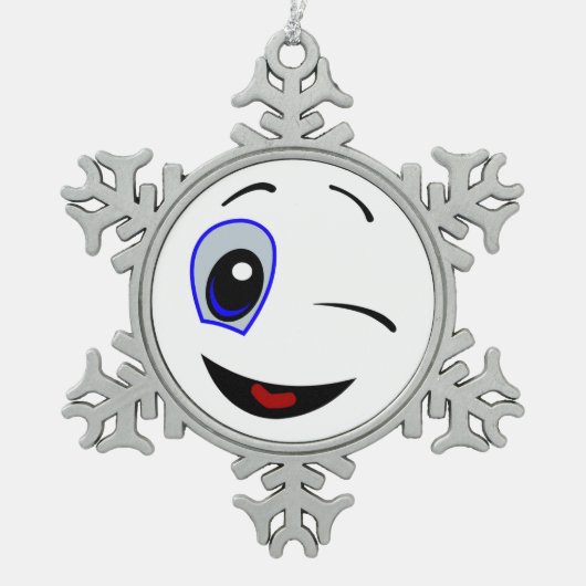 SMILEY FACE WINKEN TIN SNEEUWVLOK ORNAMENT (Voorkant)