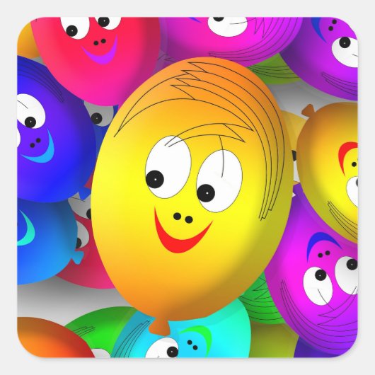 Smiley Faces Balloons Pattern-64171 Vierkante Sticker (Voorkant)