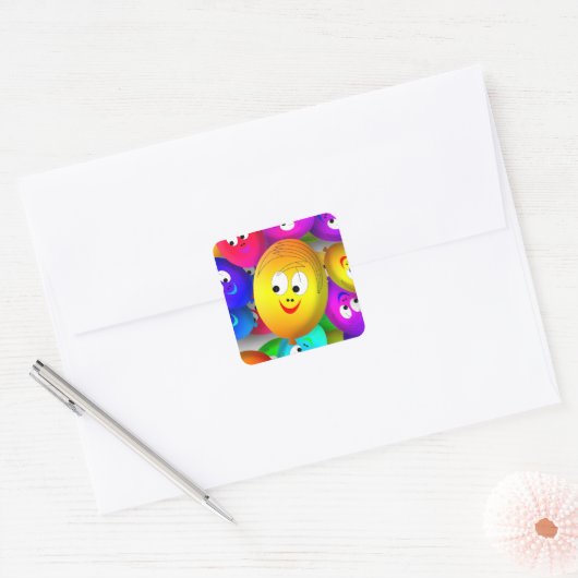 Smiley Faces Balloons Pattern-64171 Vierkante Sticker (Envelop)