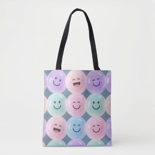 Smiley Faces Grid – Pastel Gen Z Vibes Tote Bag (Voorkant)