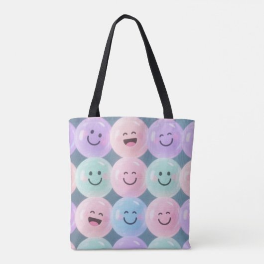 Smiley Faces Grid – Pastel Gen Z Vibes Tote Bag (Achterkant)