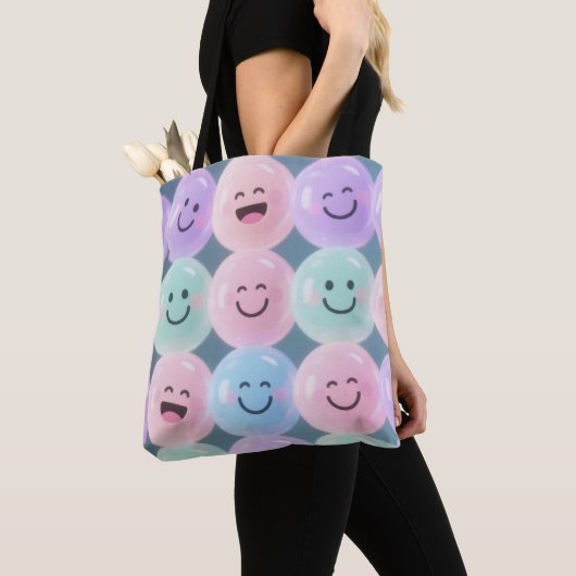 Smiley Faces Grid – Pastel Gen Z Vibes Tote Bag (Dichtbij)