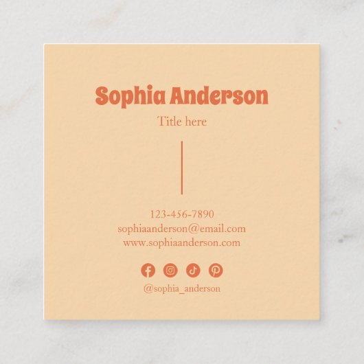 Smiley Flower Retro Checkerboard – Perzik & Paarse Vierkante Visitekaartje (Achterkant)