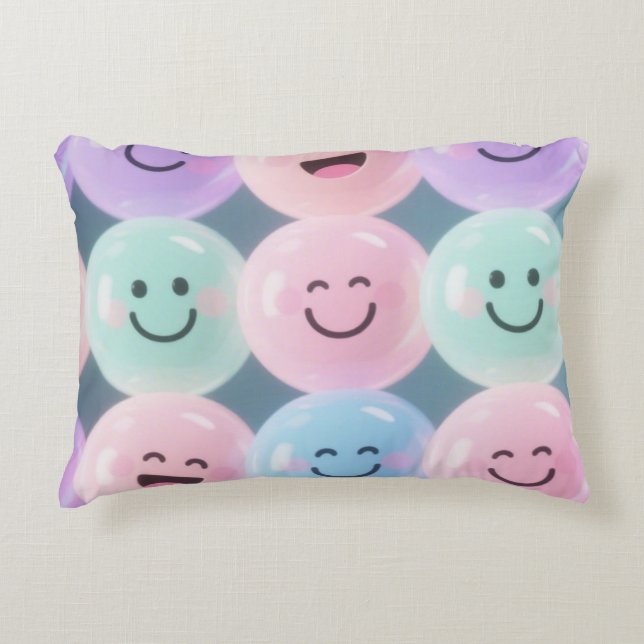 Smiley Gezichten Pastel Sierkussen – Bubble Grid C Accent Kussen (Voorkant)