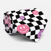 Smiley Groovy Retro Schaakbord, Y2K 90s Stropdas (Opgerold)