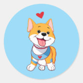 Smiley Happy Dog With Red Heart Ronde Sticker (Voorkant)