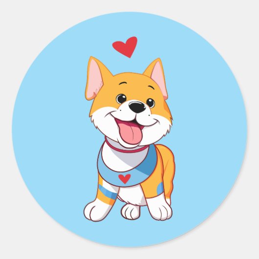 Smiley Happy Dog With Red Heart Ronde Sticker (Voorkant)