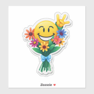 "Smiley in Bloom – Kleurrijke Emoji Bloemenboeket" Sticker