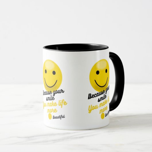 Smiley Inspirational Quote Mug – Because Your Smil Mok (Voorkant rechts)