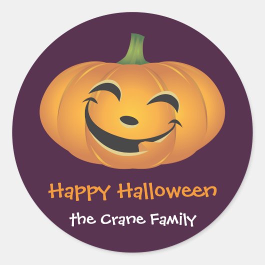 Smiley jolly pumpkin custom Halloween cadeau label (Voorkant)