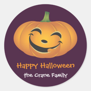 Smiley jolly pumpkin custom Halloween gift label