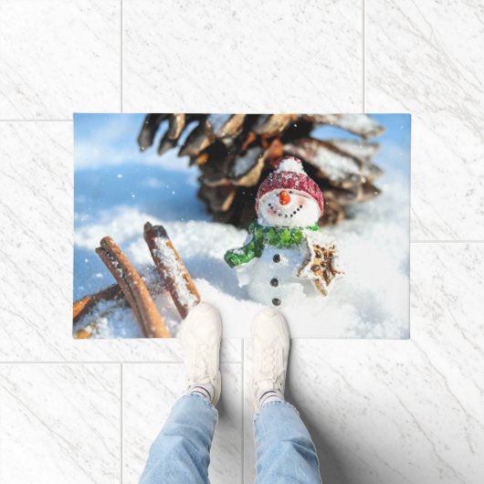 Smiley kleine sneeuwpop in rood Pet Deurmat (Binnen)