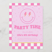 Smiley Preppy Gezicht Meisje Roze Verjaardag Uitno Kaart (Voorkant / Achterkant)