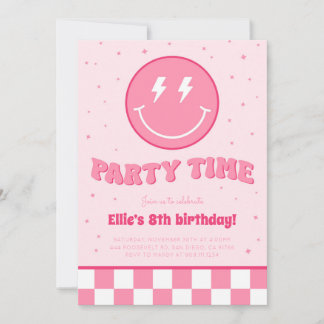 Smiley Preppy Gezicht Meisje Roze Verjaardagsuitno Kaart
