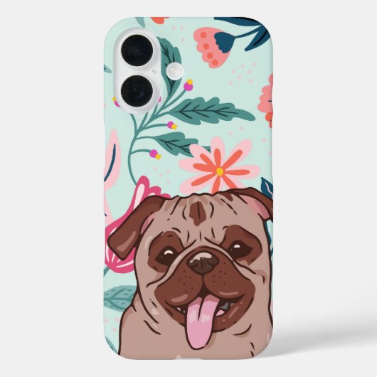 Smiley Pug & Blossoms Schattigee Mint Bloemhond Case-Mate iPhone Case (Achterkant)