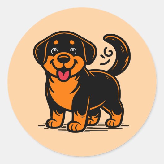 Smiley Rottweiler Pup – Cute Cartoon Ronde Sticker (Voorkant)