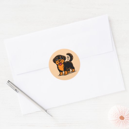 Smiley Rottweiler Pup – Cute Cartoon Ronde Sticker (Envelop)
