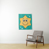 Smiley ster geel blauw kerst kinder ontwerp wandkleed (In situ)