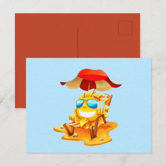 Smiley Sun Lounging op doorsnee Briefkaart (Voorkant / Achterkant)
