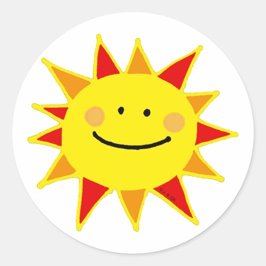 Smiley sun ronde sticker (Voorkant)