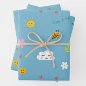 Smiley wolken, bijen en bloemen naadloos patroon inpakpapier vel (In situ)