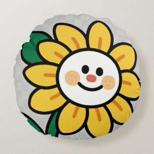 Smiley zonnebloem op een geruite dag rond kussen