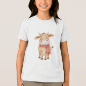 Smiling Baby Cow Watercolor Nursery Illustration Tri-Blend Shirt (Voorkant)