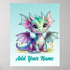 Smiling Baby Dragon – Custom Name Poster