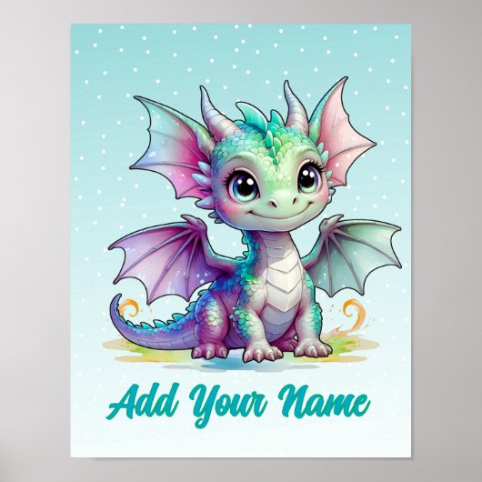 Smiling Baby Dragon – Custom Name Poster (Voorkant)