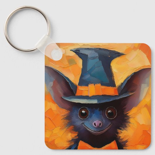 Smiling Bat in Witch Hat Sleutelhanger (Voorkant)