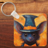 Smiling Bat in Witch Hat Sleutelhanger (Voorkant)