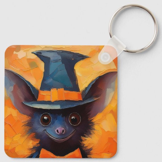 Smiling Bat in Witch Hat Sleutelhanger (Achterkant)