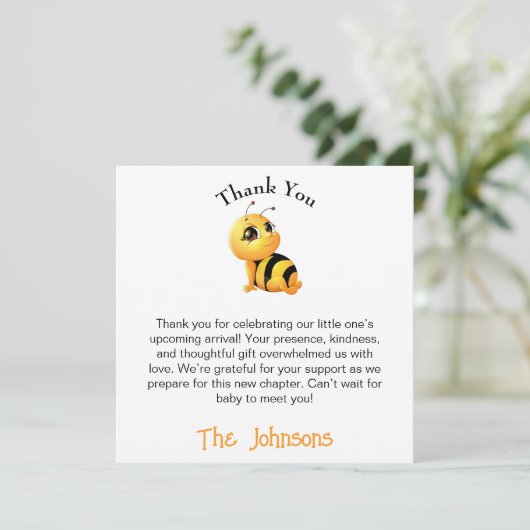 Smiling Bee Baby shower Bedankt Card (Staand voorkant)