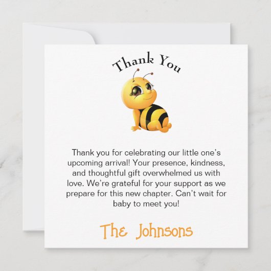 Smiling Bee Baby shower Bedankt Card (Voorkant)