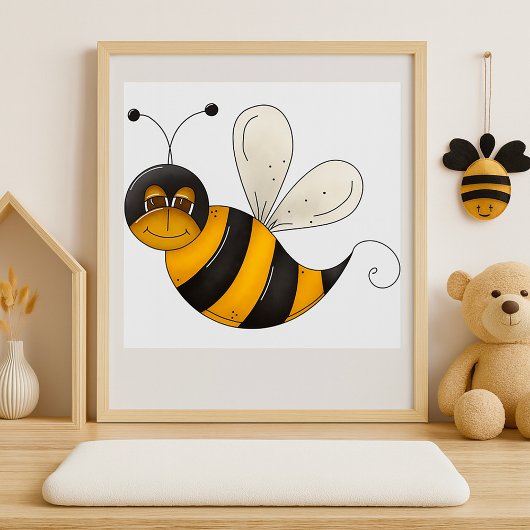Smiling Bee Fun Bumblebee Character Poster
